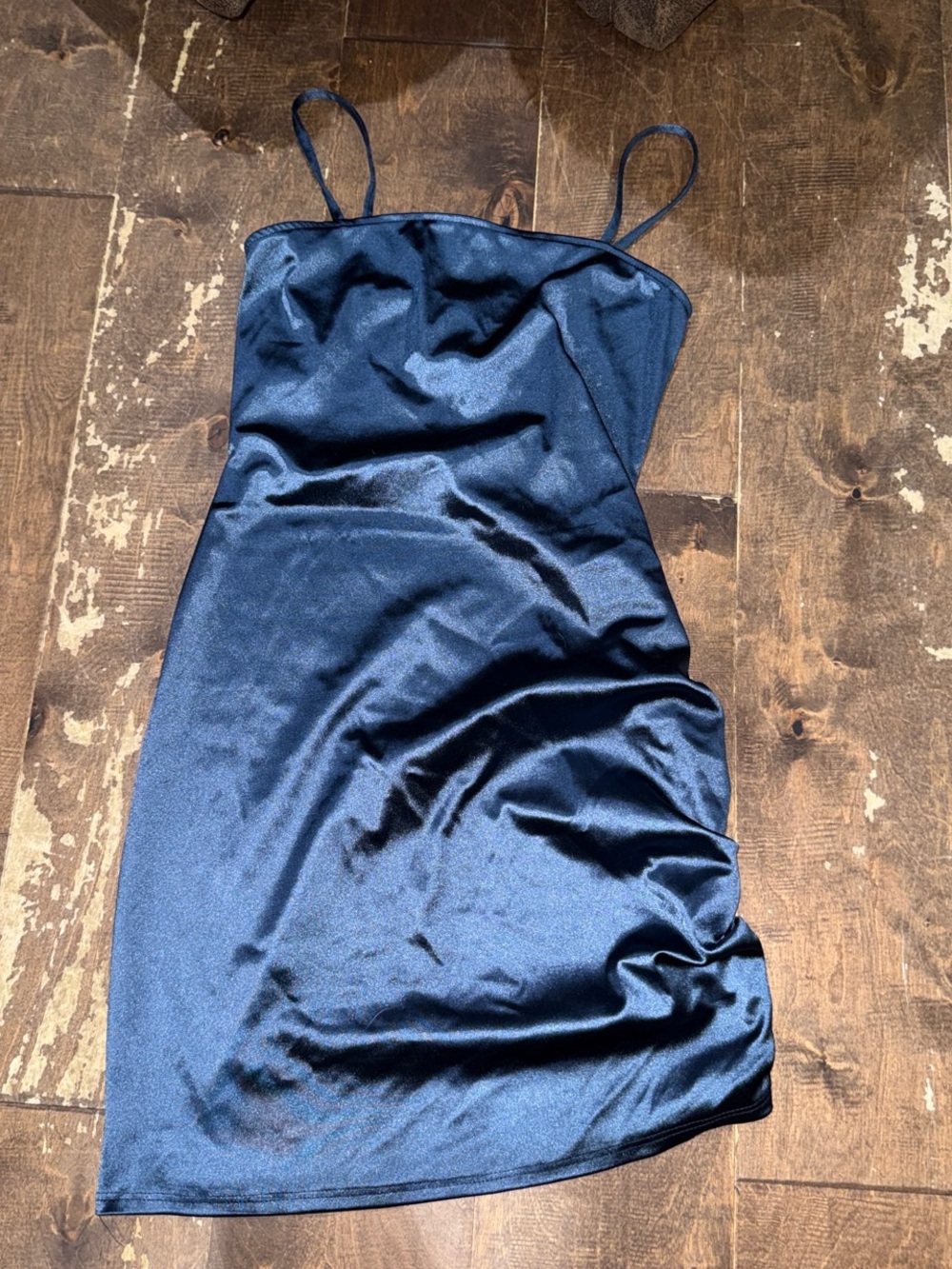 Rue21 Navy Satin Slip Mini Dress with Spaghetti Straps